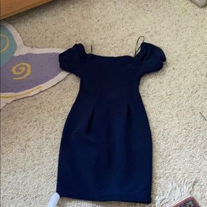 Blue Textured Mini Dress, off shoulder